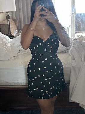 Black daisy print Sweetheart Mini Dress